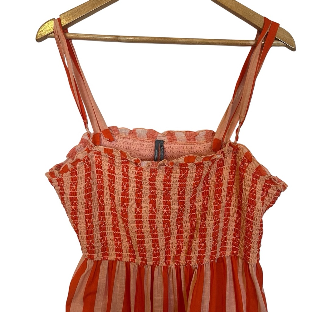 Anthropologie Midi Dress Size XL Smocked Blush Orange Stripe Spaghetti Strap - Picture 6 of 15